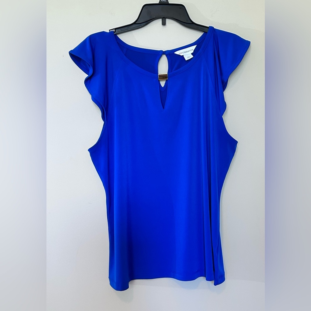 Liz Claiborne Royal Blue Keyhole Blouse